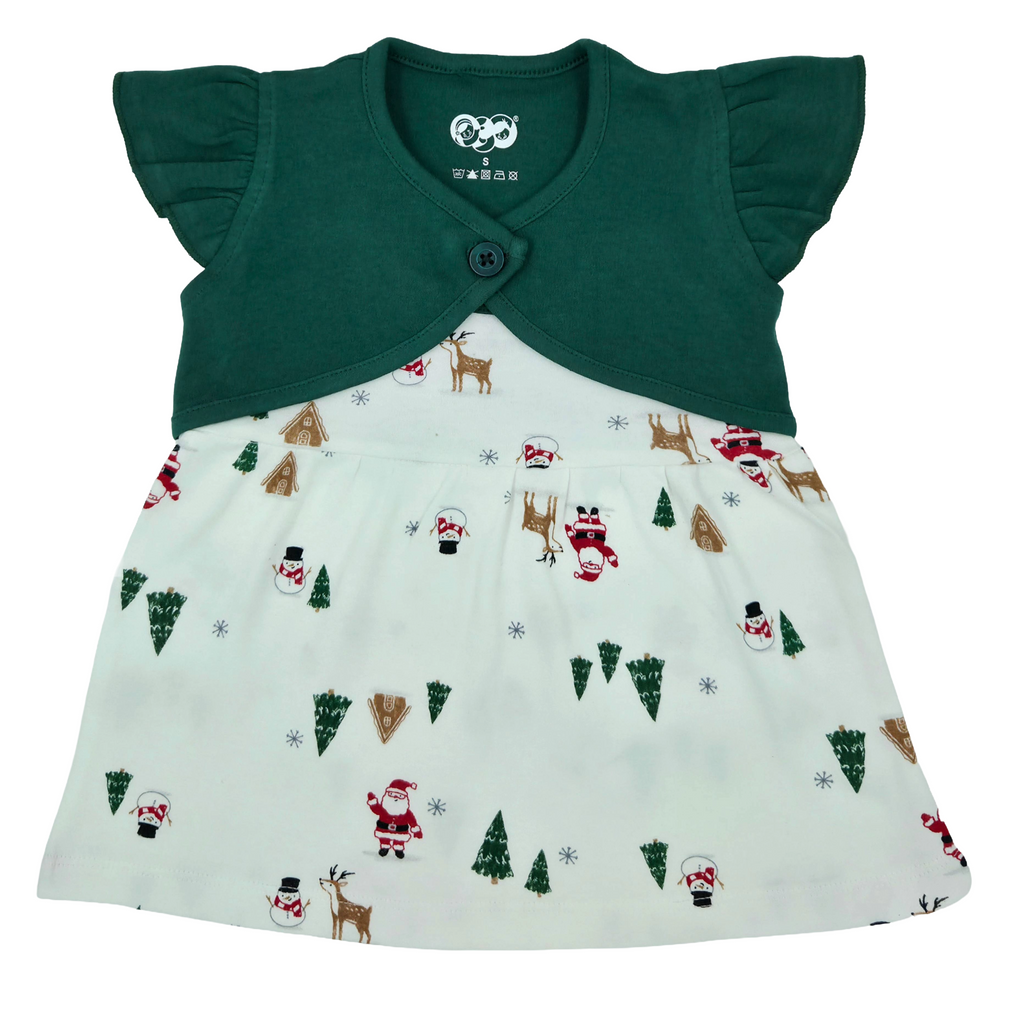 ✨Festive Flair for Little one, printed Frock with Shrugs🎄❤️               10% Off + Free Delivery