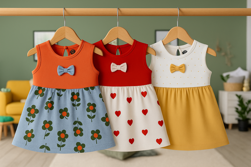 Fashion for the little ones who love cute bows & comfy fits! Sleeveless mini Frocks 👗 Sizes M, L, XL.        10% Off + Free Delivery