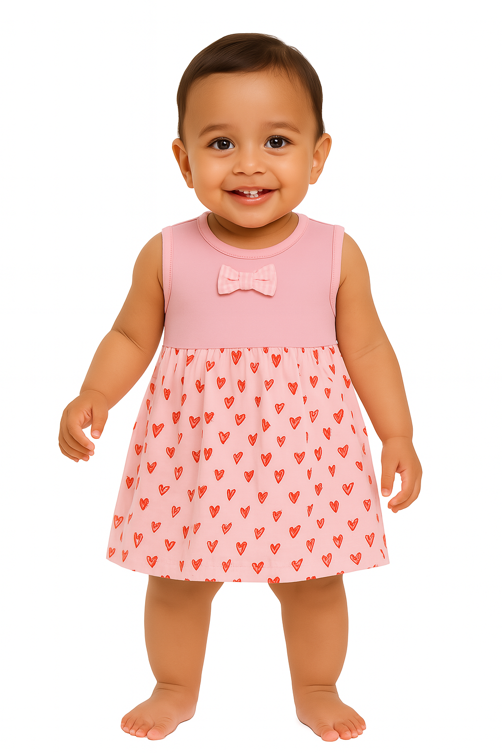 Triple the cuteness, triple the style! 🌈👧 Three adorable sleeveless dresses – green teardrop, pink heart & coral bow – in sizes M, L, XL.  🚀 10% Off + Free Delivery