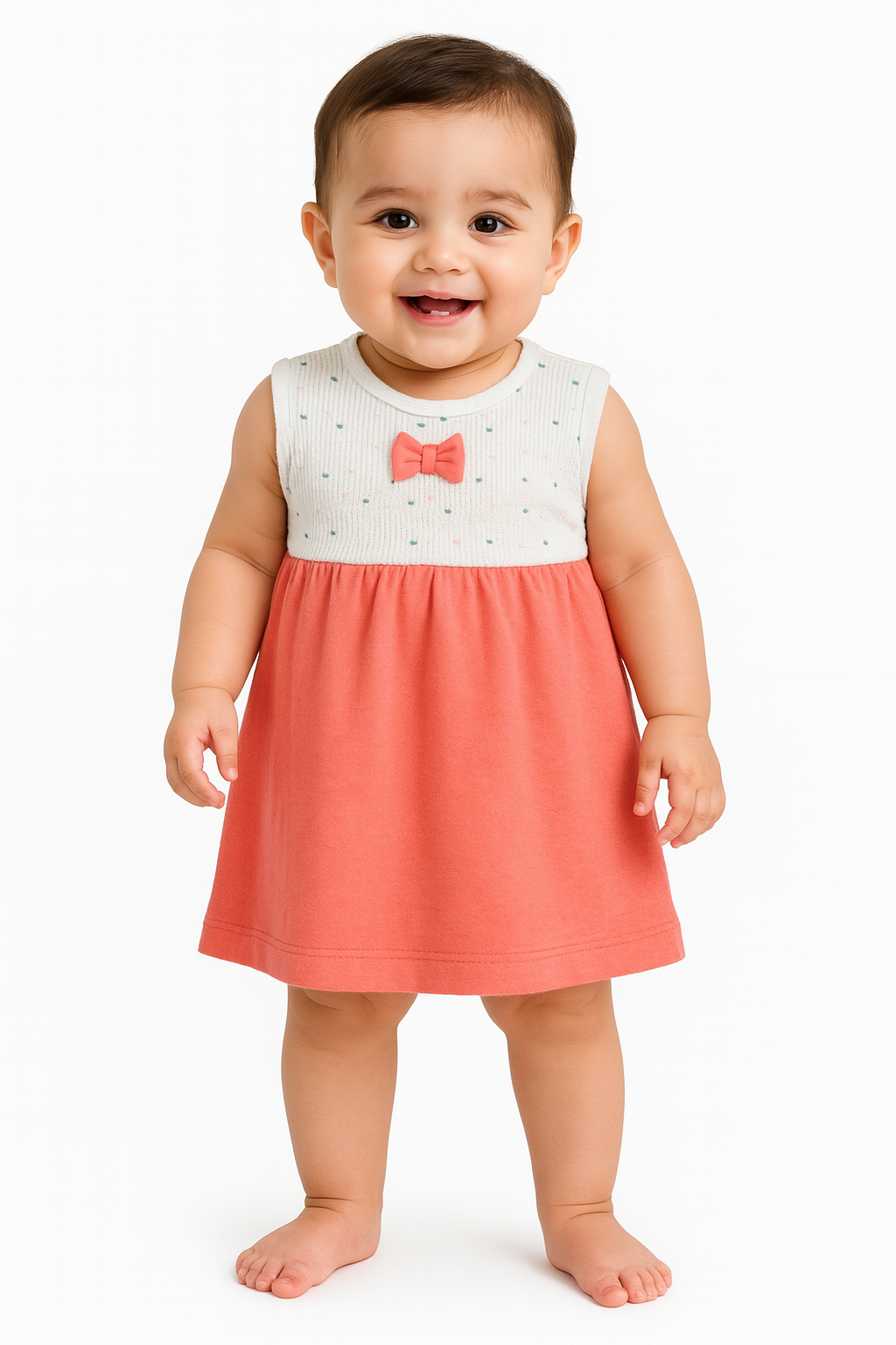 Triple the cuteness, triple the style! 🌈👧 Three adorable sleeveless dresses – green teardrop, pink heart & coral bow – in sizes M, L, XL.  🚀 10% Off + Free Delivery