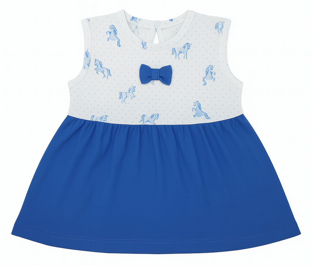 Triple‑treat combo pack – three adorable sleeveless dresses in sizes M, L, XL blue horse, lavender floral & yellow cat prints full set for non‑stop cuteness! 10% Off + Free Delivery