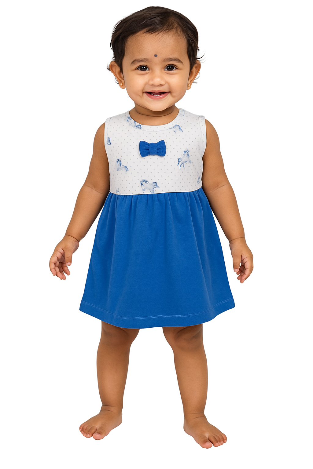 Triple‑treat combo pack – three adorable sleeveless dresses in sizes M, L, XL blue horse, lavender floral & yellow cat prints full set for non‑stop cuteness! 10% Off + Free Delivery