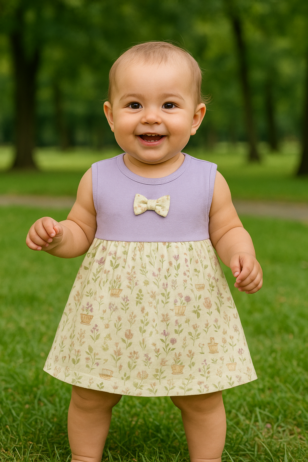 Triple‑treat combo pack – three adorable sleeveless dresses in sizes M, L, XL blue horse, lavender floral & yellow cat prints full set for non‑stop cuteness! 10% Off + Free Delivery