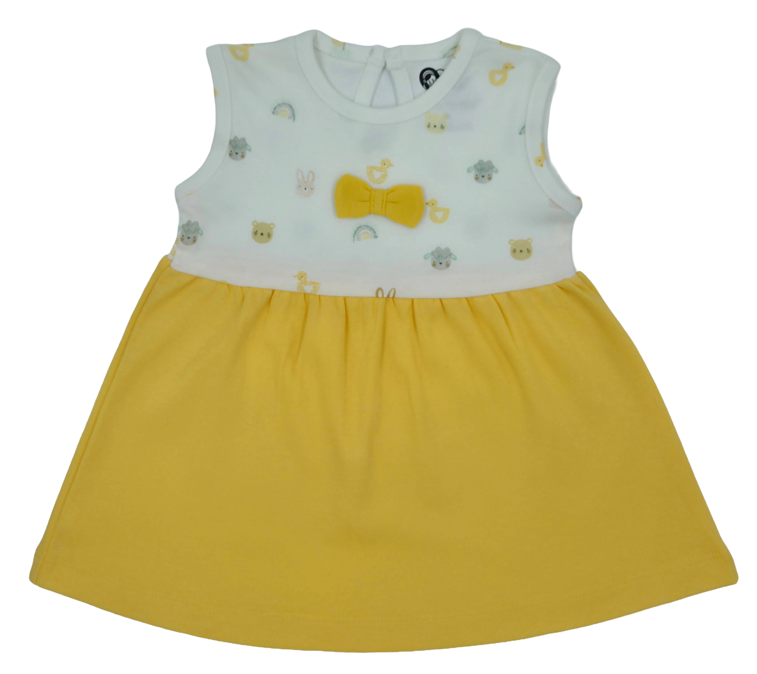 Triple‑treat combo pack – three adorable sleeveless dresses in sizes M, L, XL blue horse, lavender floral & yellow cat prints full set for non‑stop cuteness! 10% Off + Free Delivery