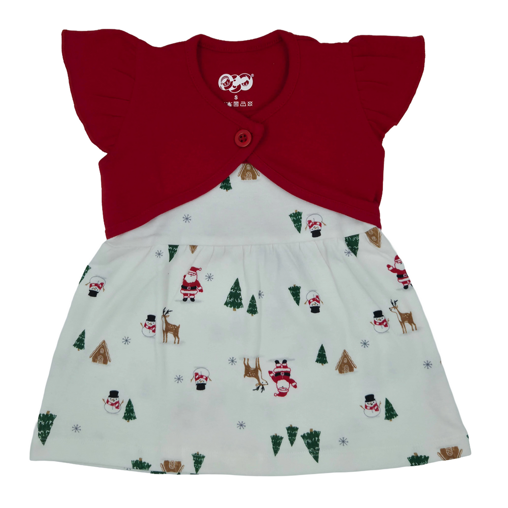 ✨Festive Flair for Little one, printed Frock with Shrugs🎄❤️                                                                                                                                   10% Off + Free Delivery
