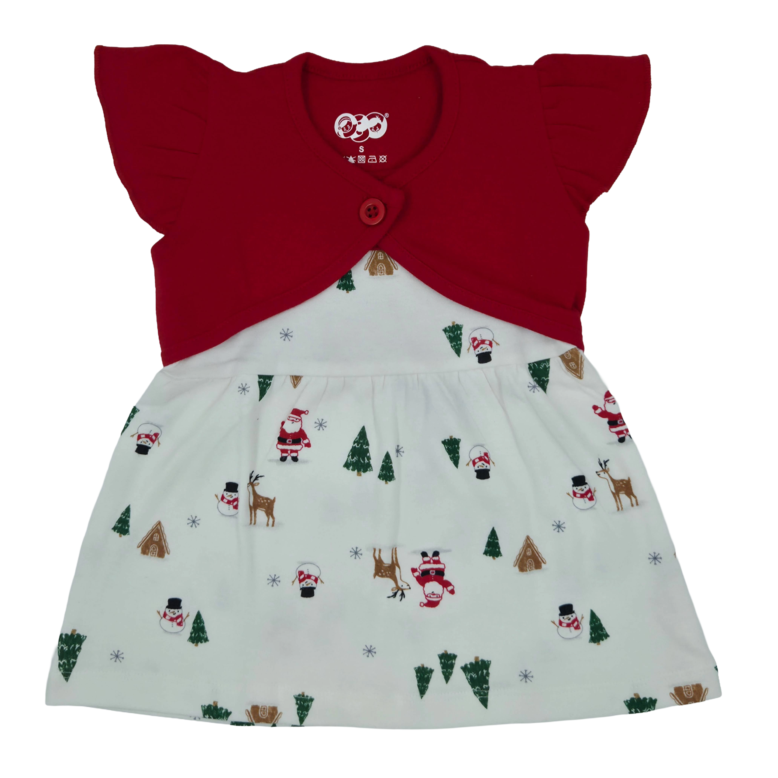 ✨Festive Flair for Little one, printed Frock with Shrugs🎄❤️                                                                                                                                   10% Off + Free Delivery
